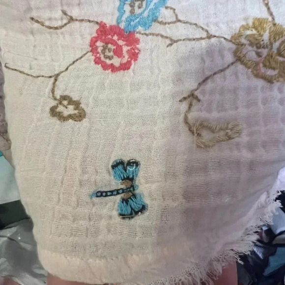 Anthropologie Womens Pink Embroidered Gauze Square Neck Tunic Dress Sz XS Bees - Picture 12 of 13